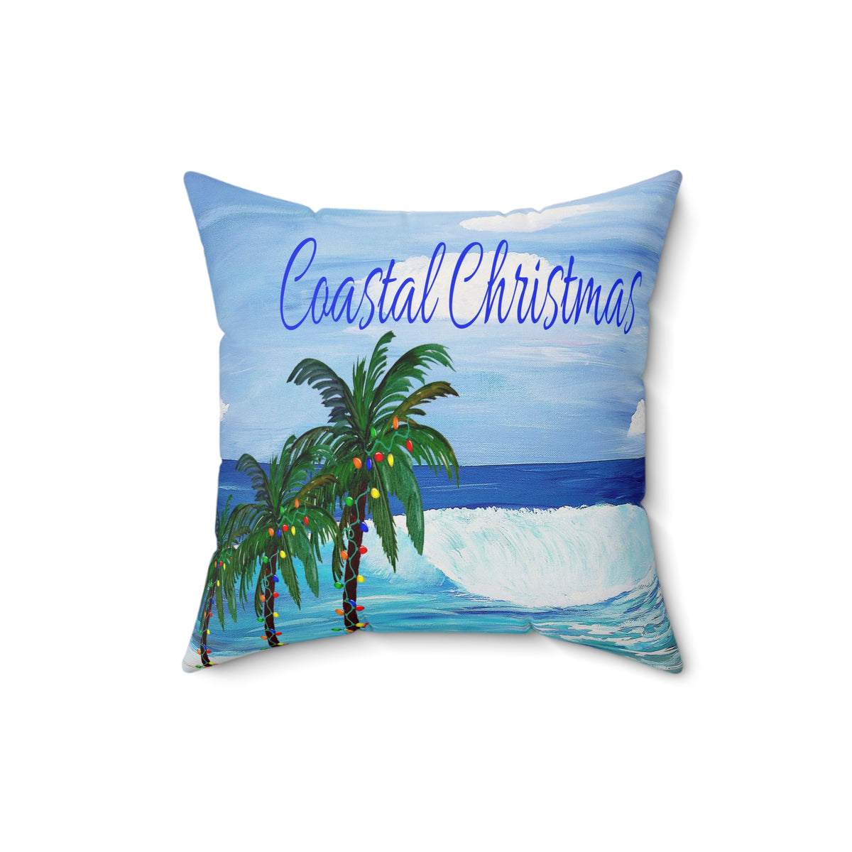 Coastal Christmas Throw Pillow - Tropical Palm Tree Beach Holiday Decor