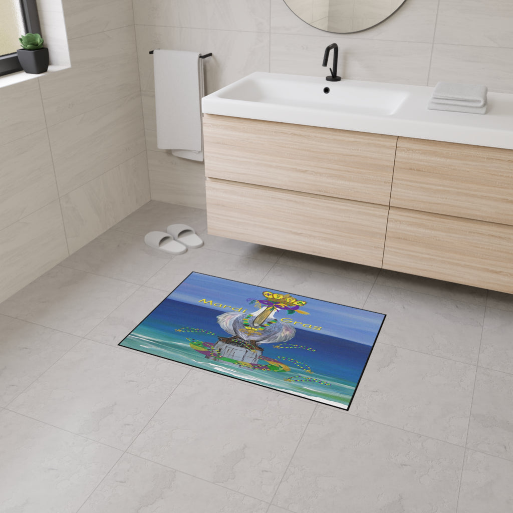 Mardi Gras Crowned Pelican Beach Heavy-Duty Floor Mat