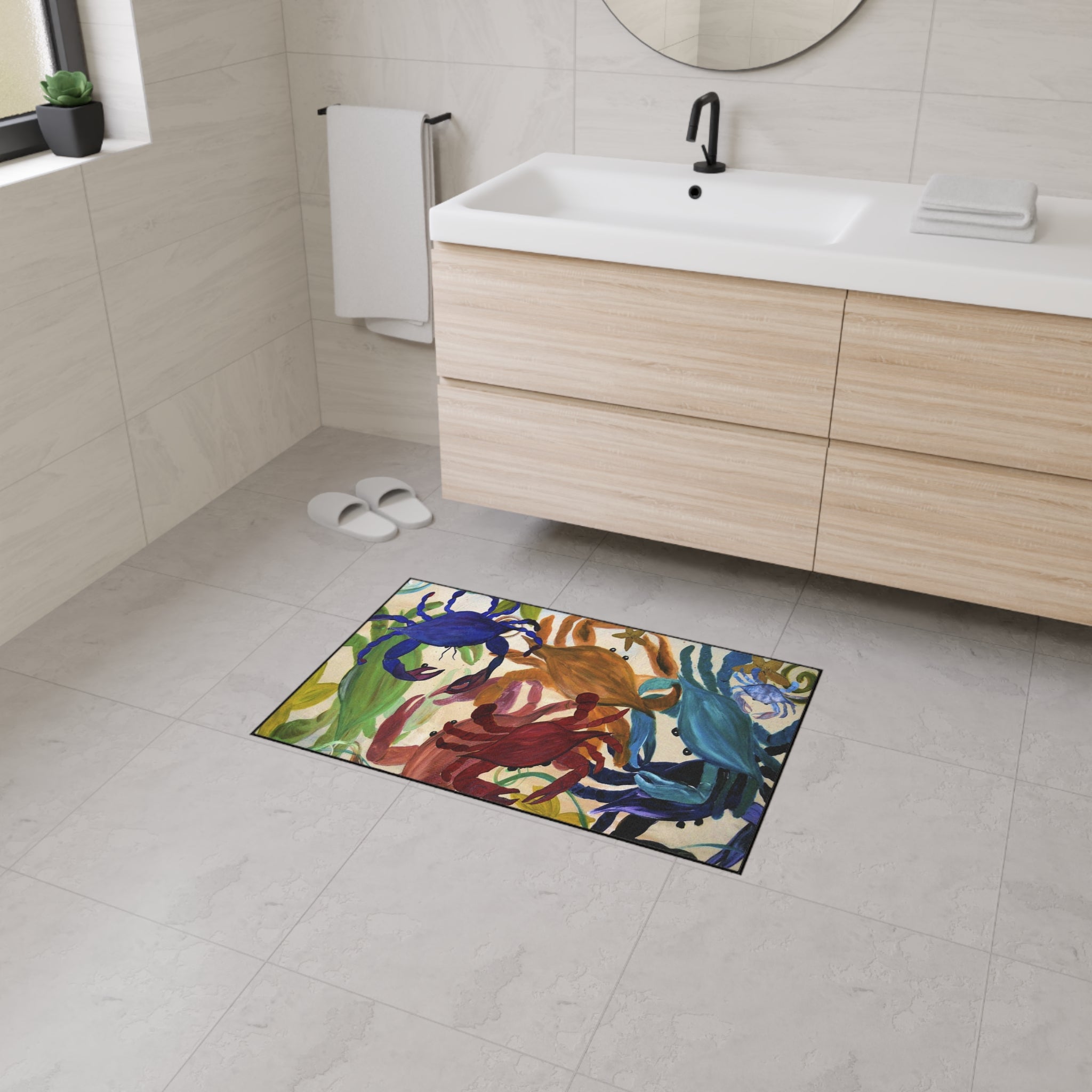 Crab Party Coastal Heavy-Duty Floor Mat — Colorful Crab Beach Doormat