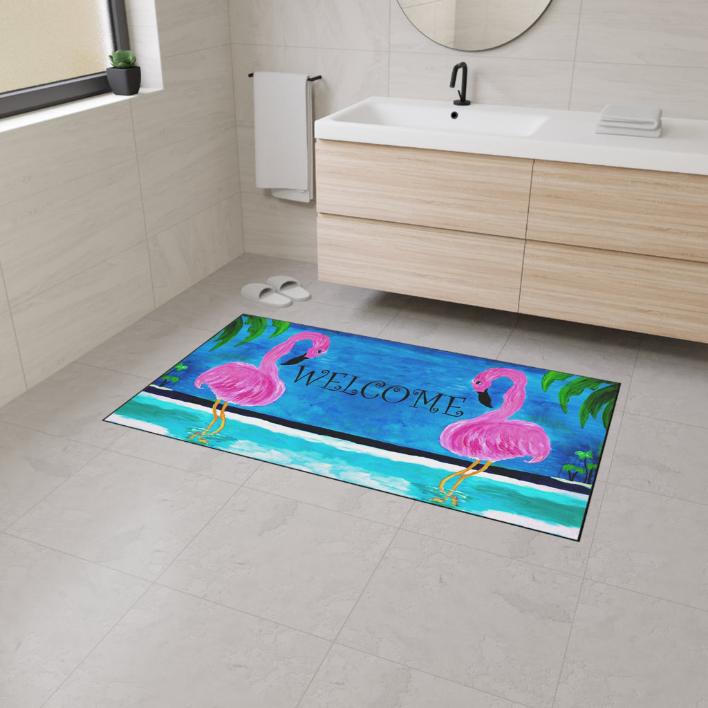 Welcome Flamingo Beach Mat — Heavy-Duty Tropical Welcome Doormat