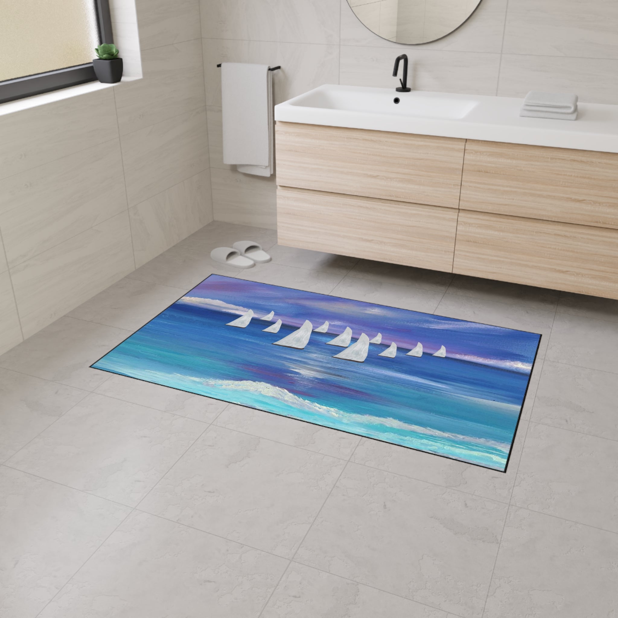 Nautical Sailboat Sea Floor Mat — Heavy-Duty Coastal Welcome Rug