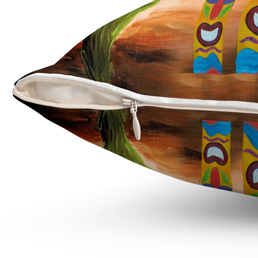 Tropical Tiki Flower Square Pillow — Tiki Man Totem Palm Throw