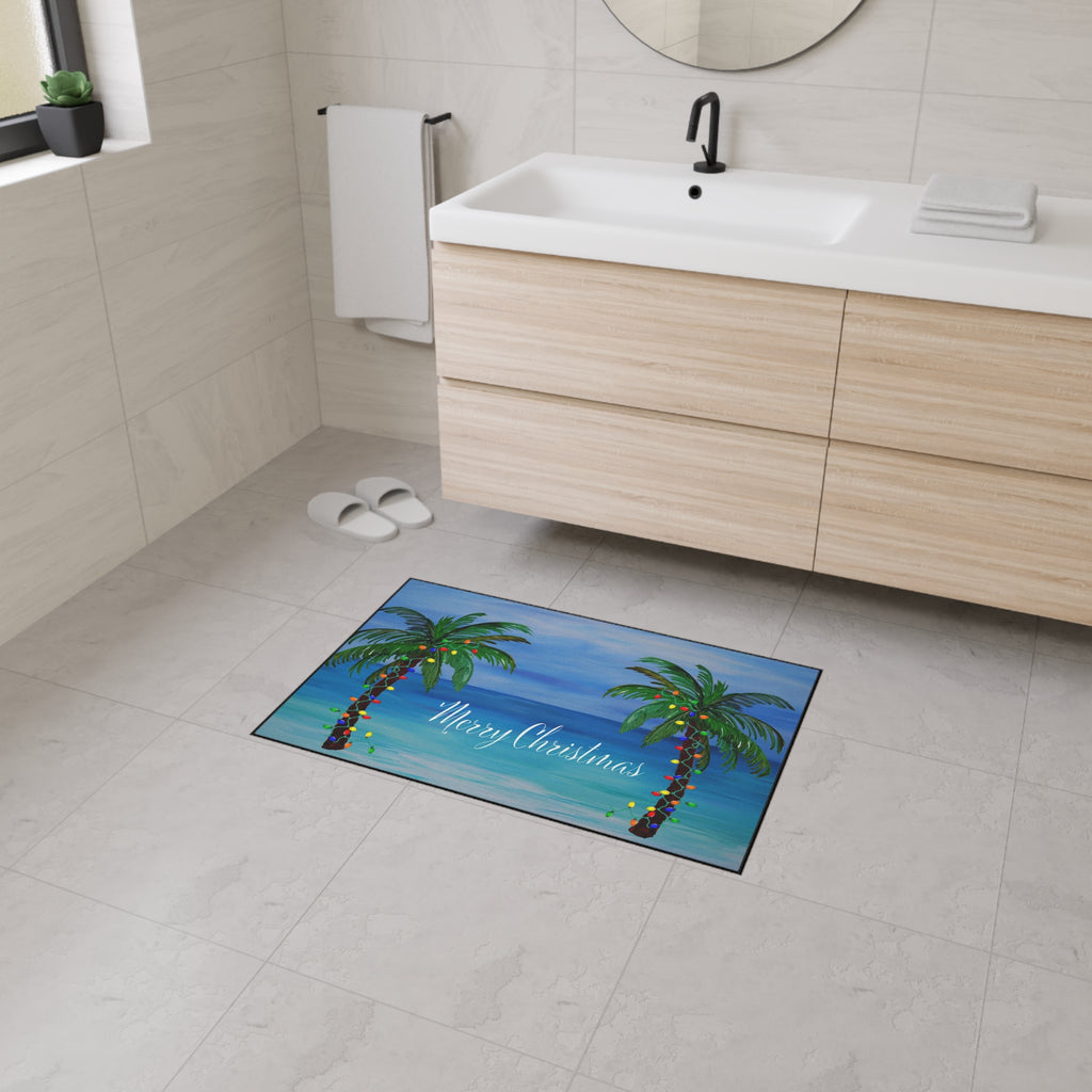 Merry Christmas Tropical Palm Doormat — Heavy Duty Holiday Floor Mat