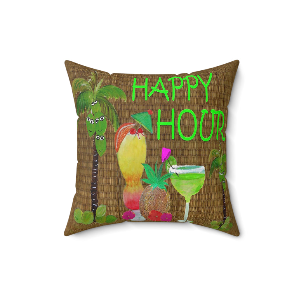 Happy Hour Tropical Pillow — Cocktail Bar Decorative Throw Pillow