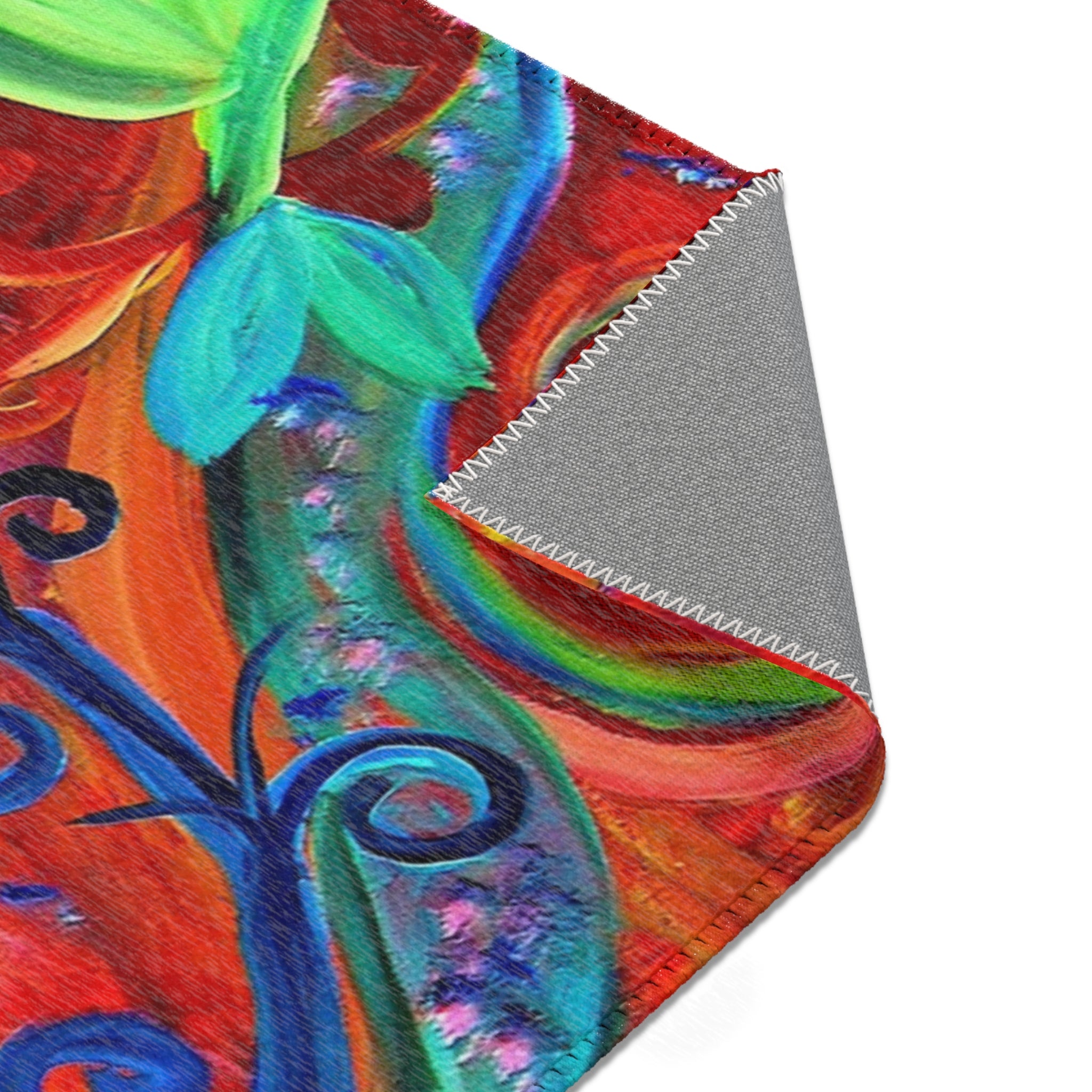 Vibrant Floral Area Rug — Colorful Bohemian Flower Swirl Mat