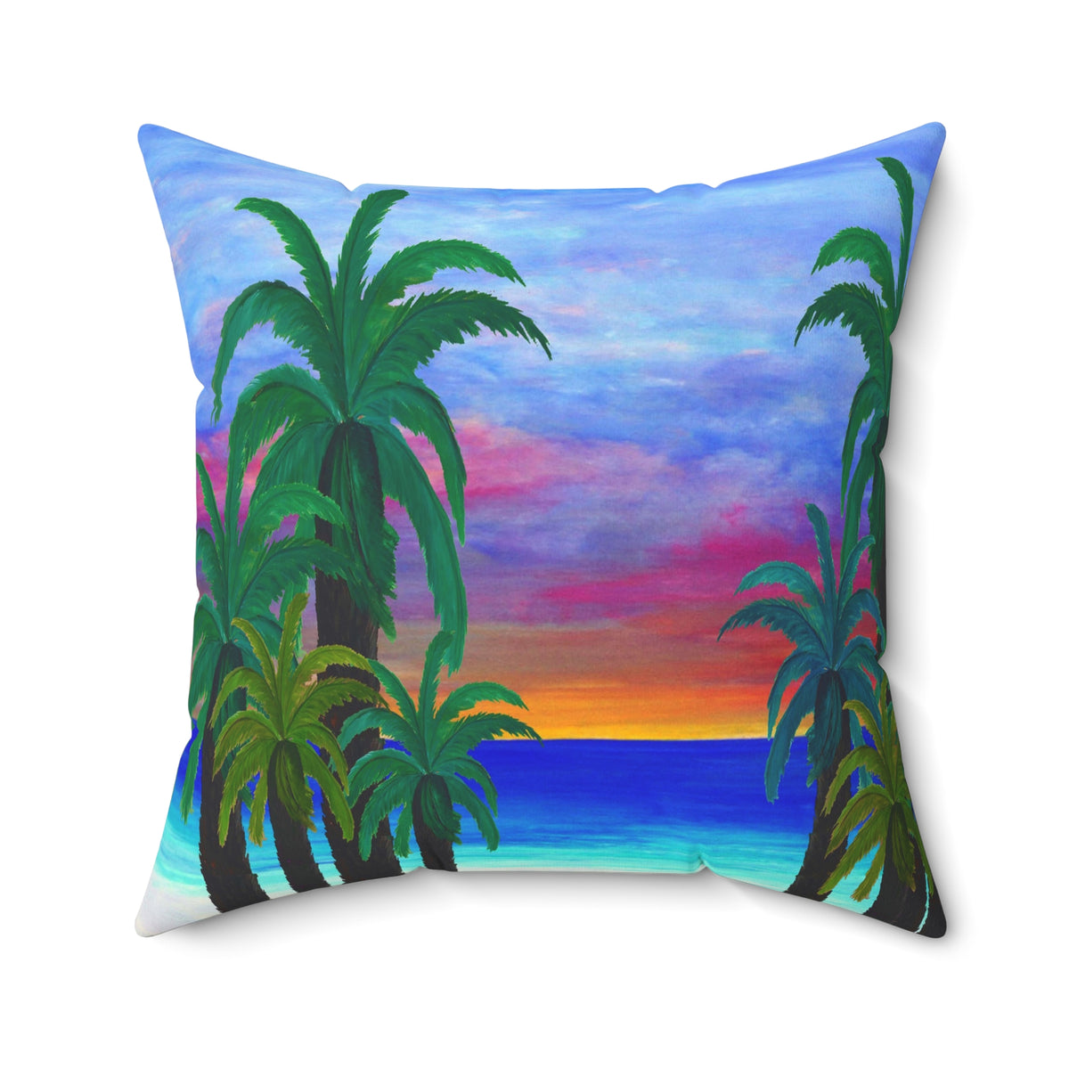 Tropical Sunset Palm Pillow — Beach Sunset Decorative Throw Pillow