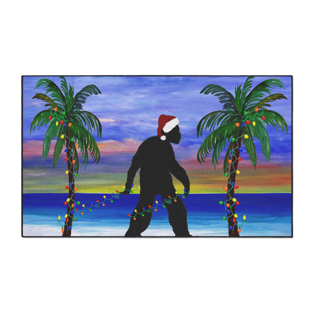 Christmas Beach Sasquatch Doormat — Holiday Palm Tree Welcome Mat