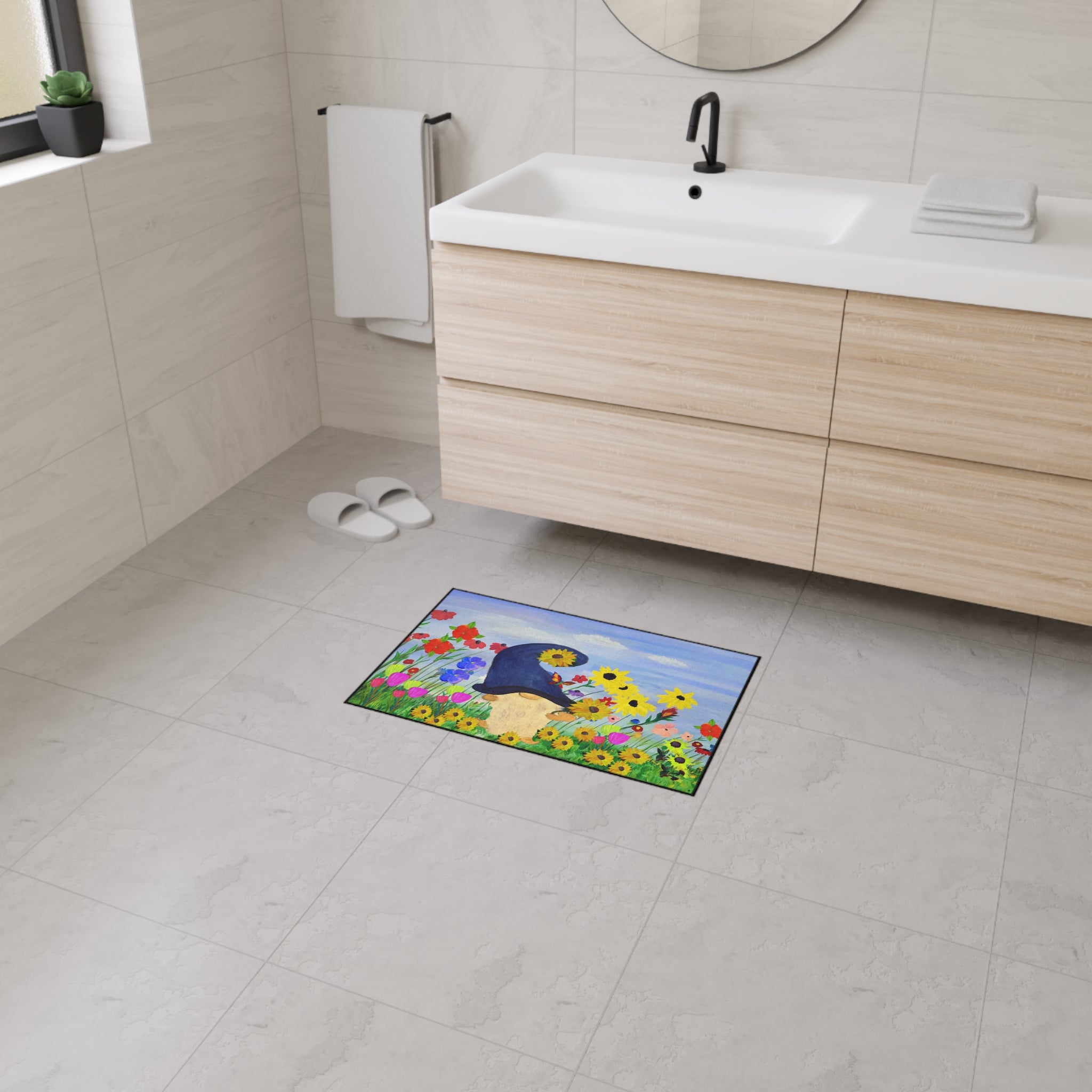 Gnome in Wildflower Garden Heavy Duty Floor Mat