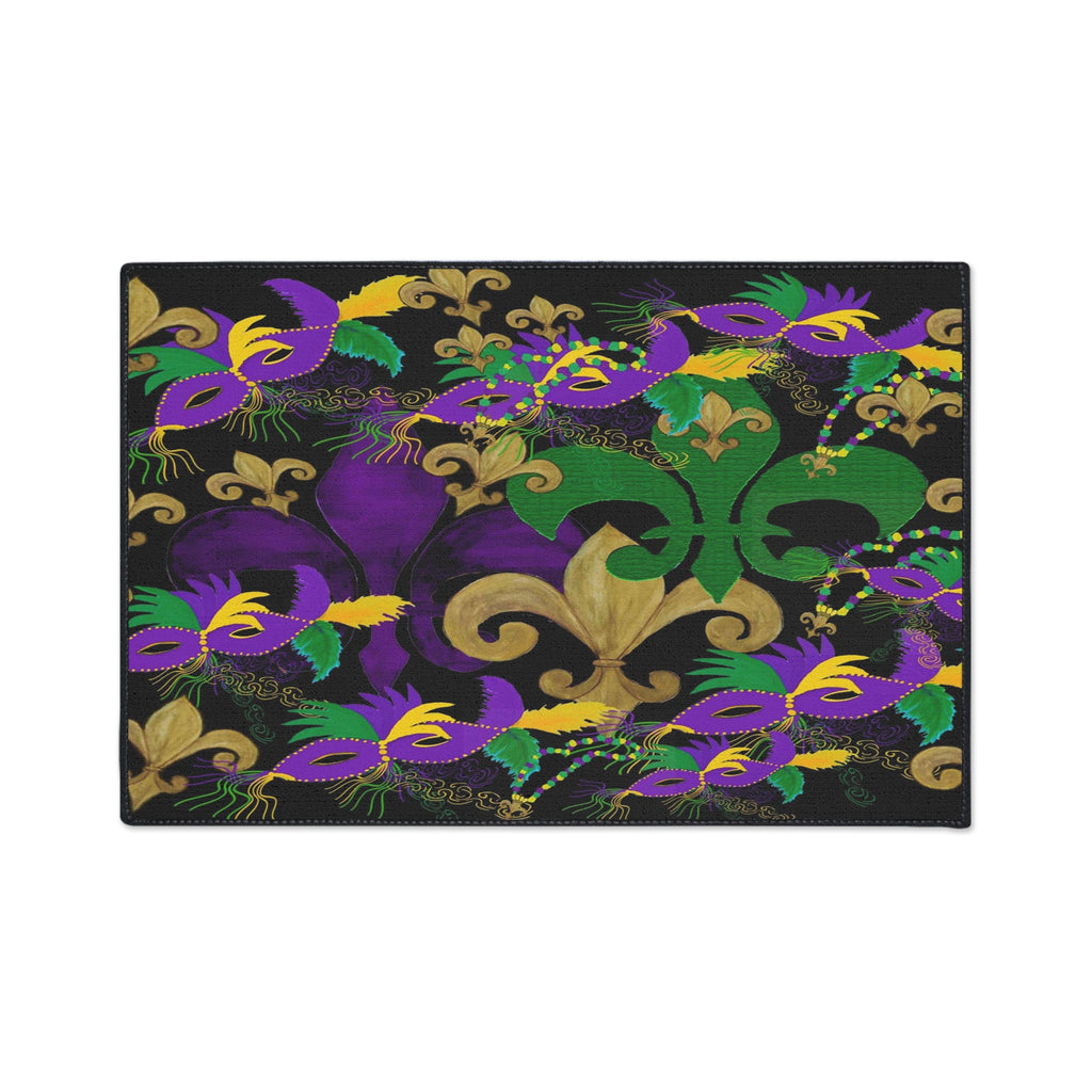 Mardi Gras Fleur-de-Lis Heavy Duty Floor Mat — Purple, Green & Gold Mask Design
