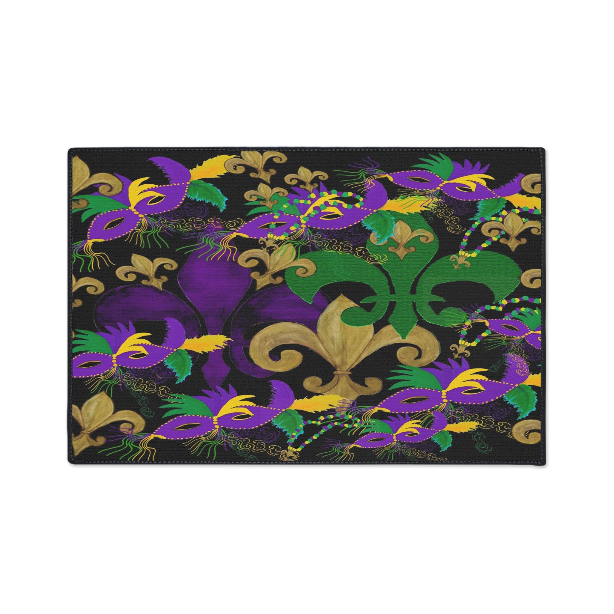 Mardi Gras Fleur-de-Lis Heavy Duty Floor Mat — Purple, Green & Gold Mask Design