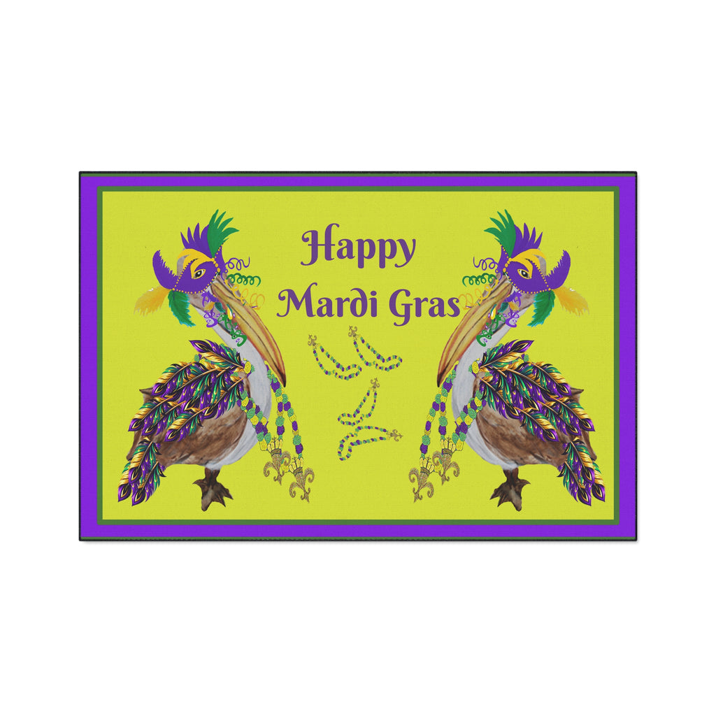 Pelican Mardi Gras adorned in beach home decor Heavy Duty Floor Mat rug