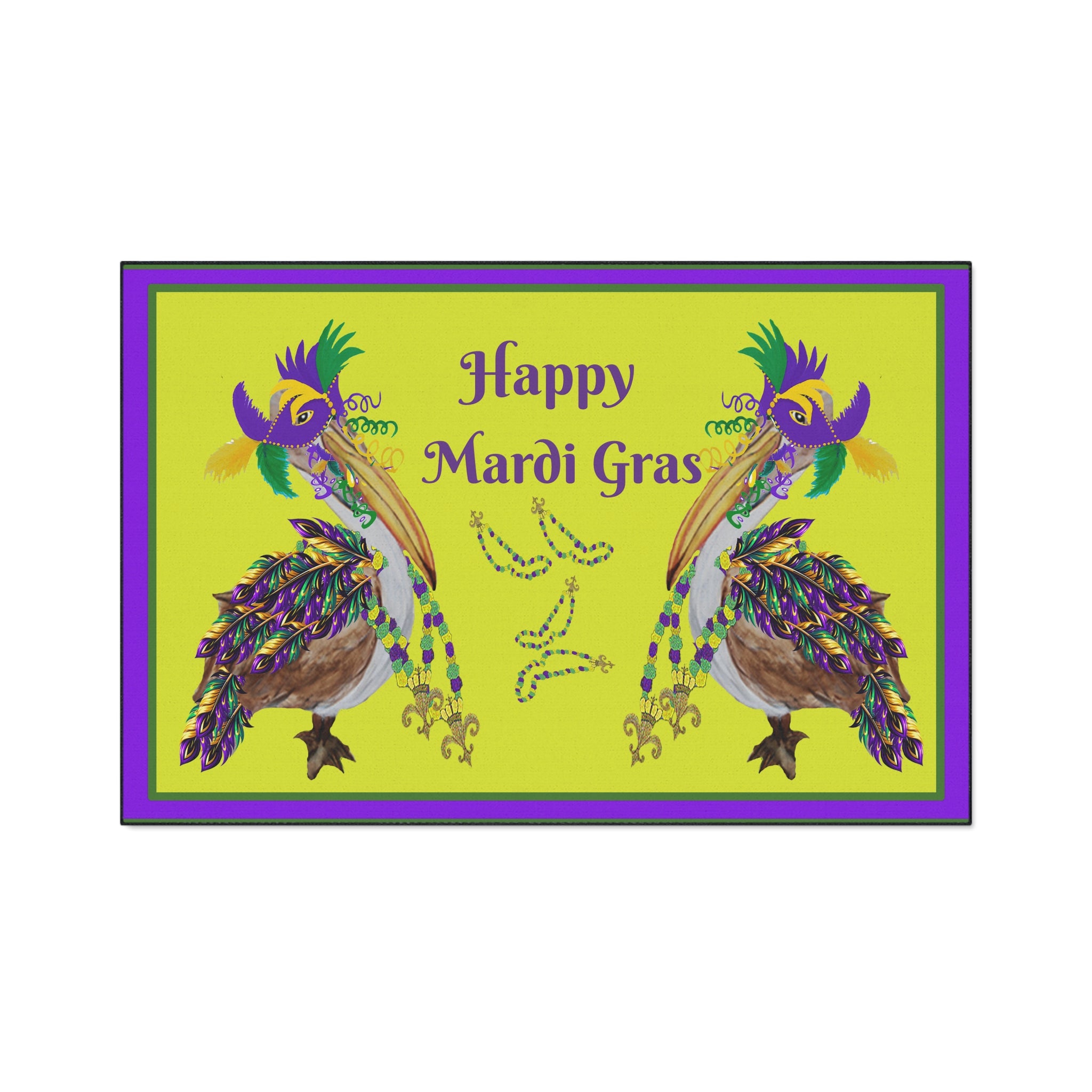 Pelican Mardi Gras adorned in beach home decor Heavy Duty Floor Mat rug