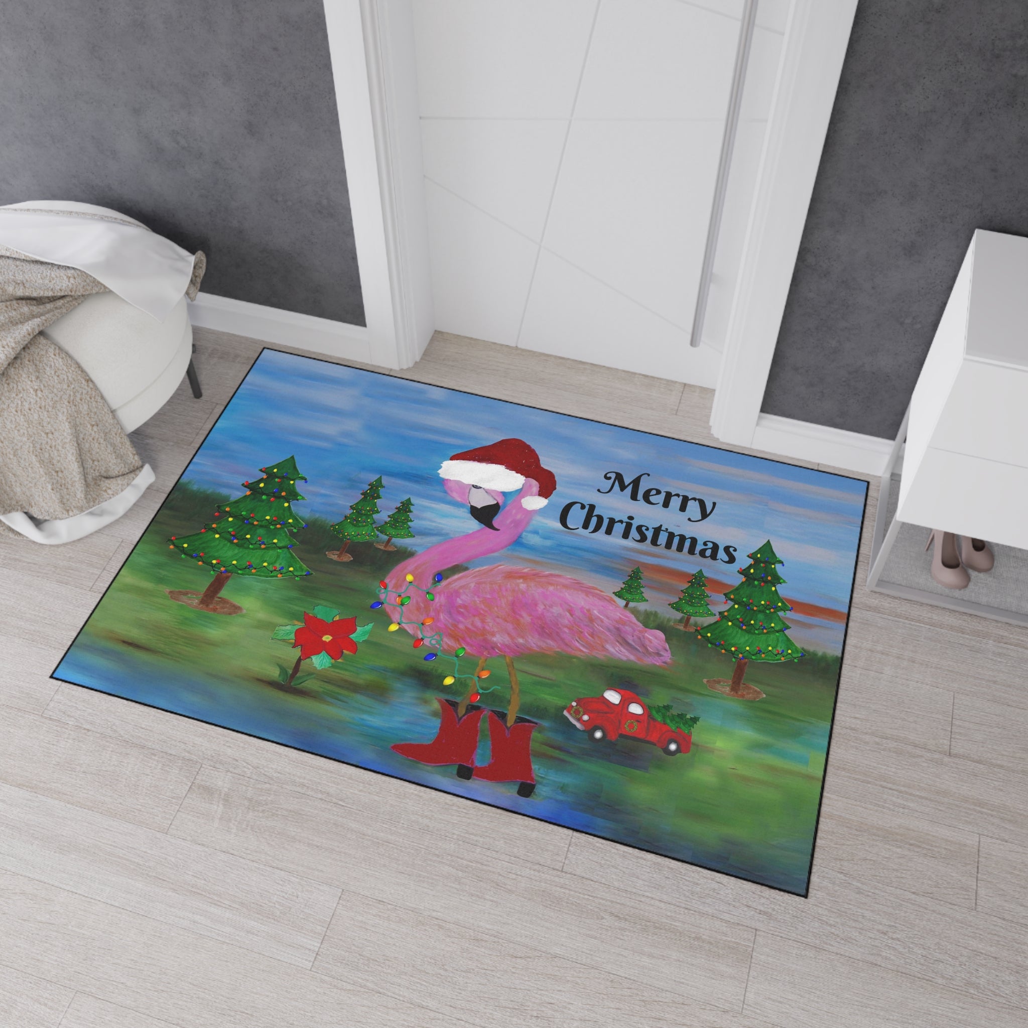 Christmas Flamingo Floor Mat - Merry Christmas Holiday Doormat