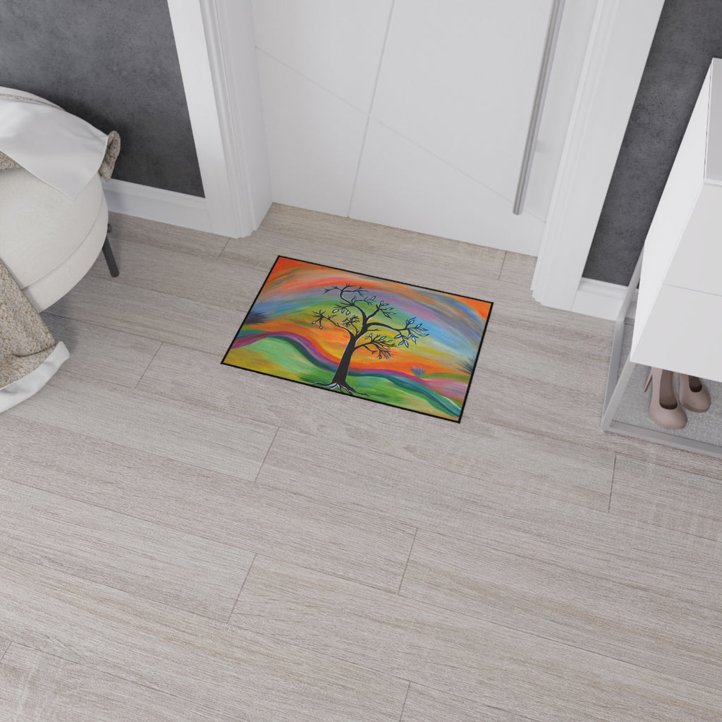 Retro Colorful Tree Heavy-Duty Floor Mat — Vibrant Abstract Welcome Rug