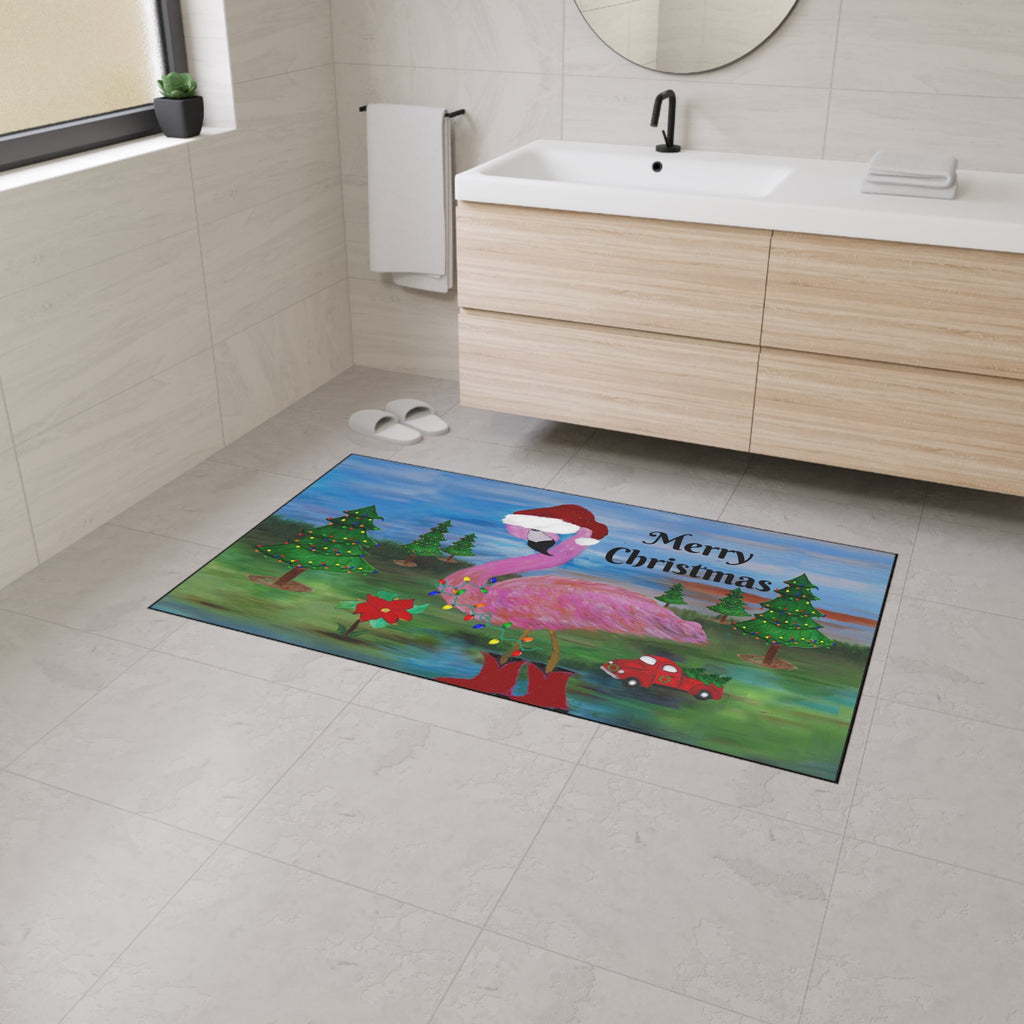 Christmas Flamingo Floor Mat - Merry Christmas Holiday Doormat