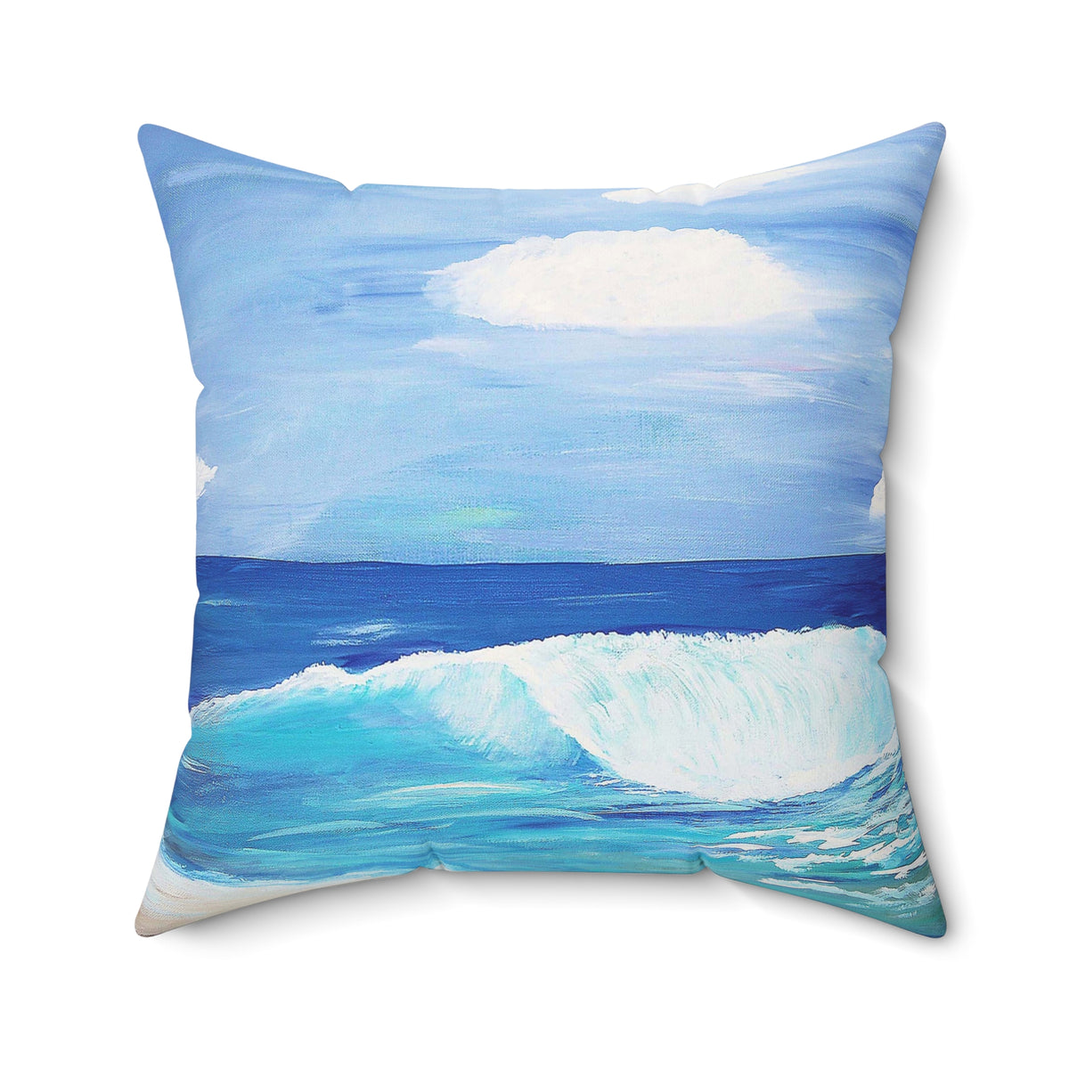 Ocean Wave Throw Pillow — Coastal Blue Beach Art Square Pillow