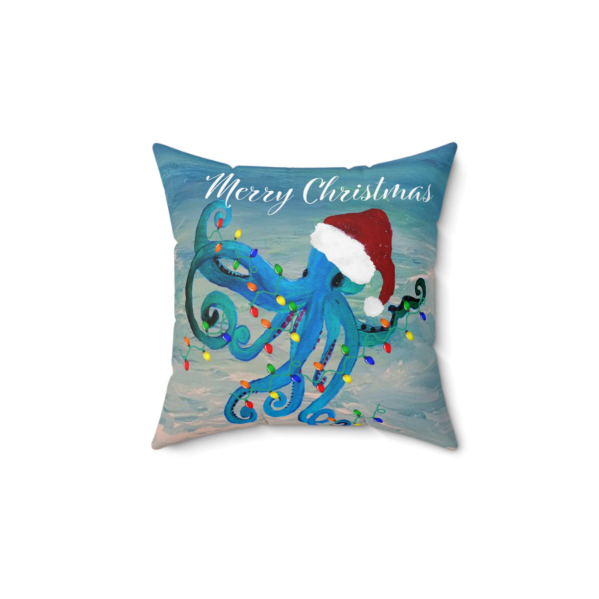 Merry Christmas Octopus Pillow — Festive Santa Hat Sea Creature Throw Pillow