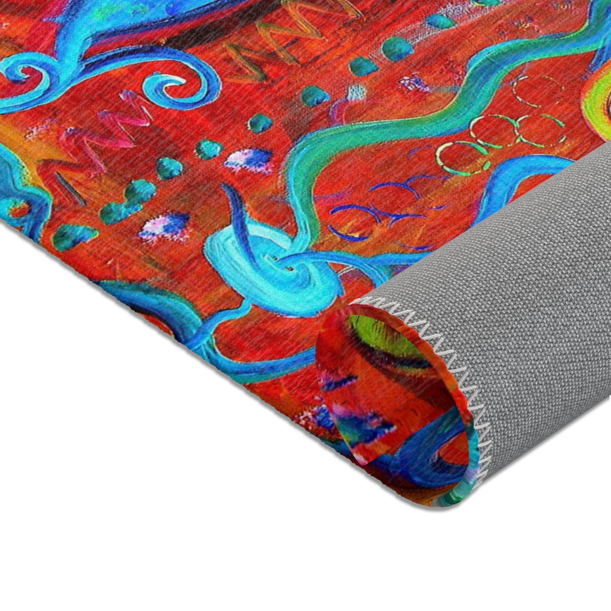 Vibrant Floral Boho Area Rug — Colorful Swirl Garden Accent Rug