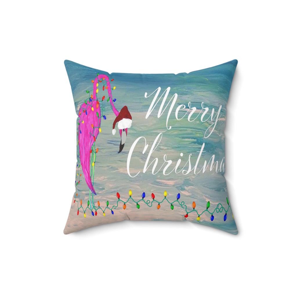 Tropical flamingo and Holiday lights clearwater beach Spun Polyester Square Pillow