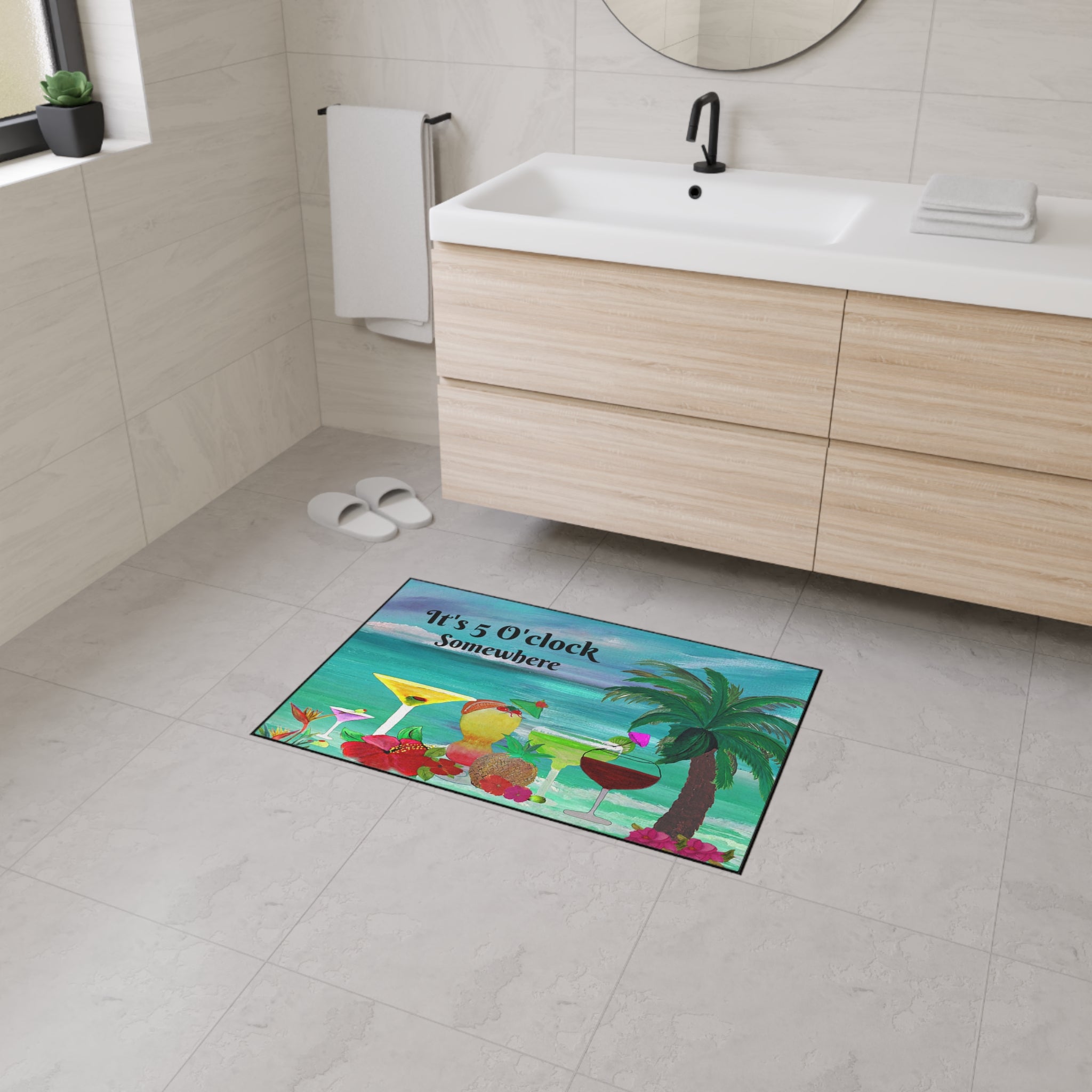 Beach Cocktail Floor Mat – "It's 5 O'Clock Somewhere" Heavy Duty Welcome Mat