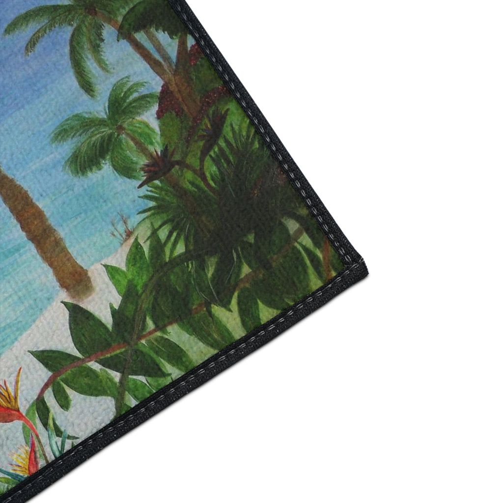 Tropical Palm Beach Floor Mat — Heavy Duty Non-Slip Entrance Rug