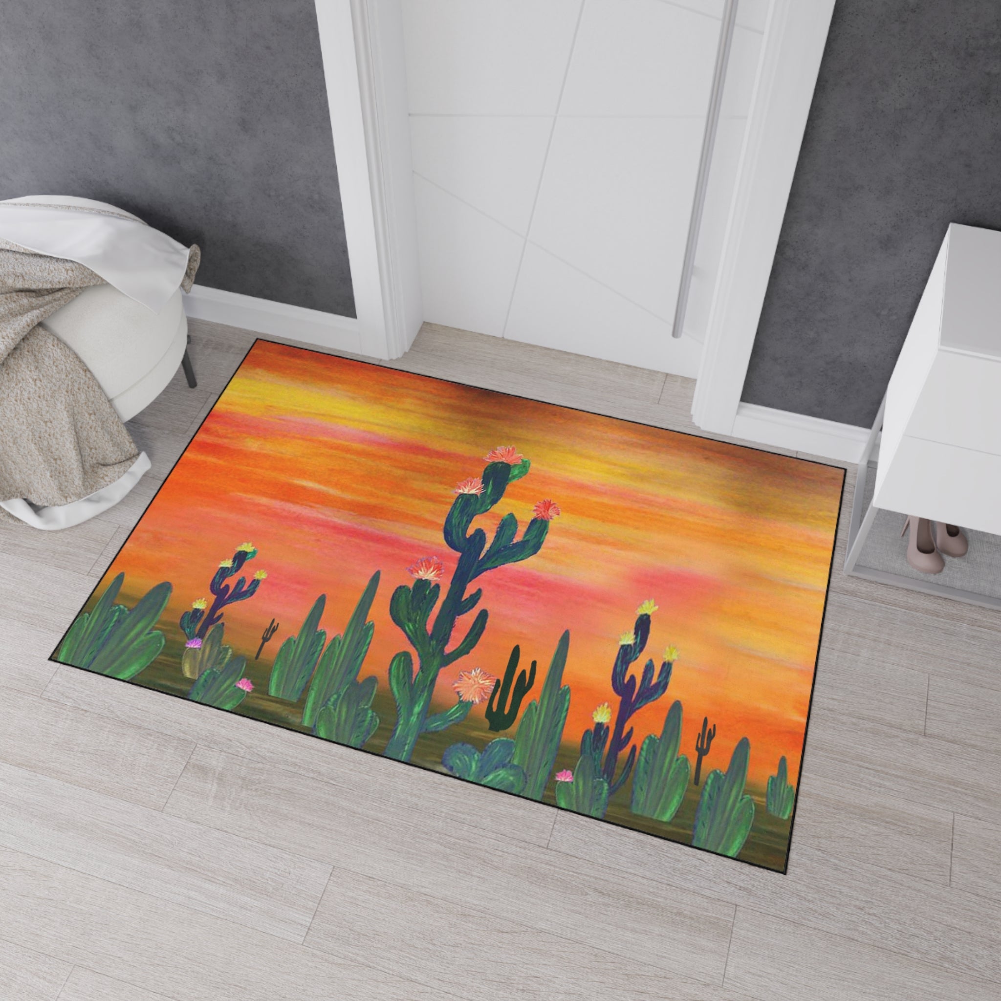 Desert Sunset Cactus Flowers Floor Mat