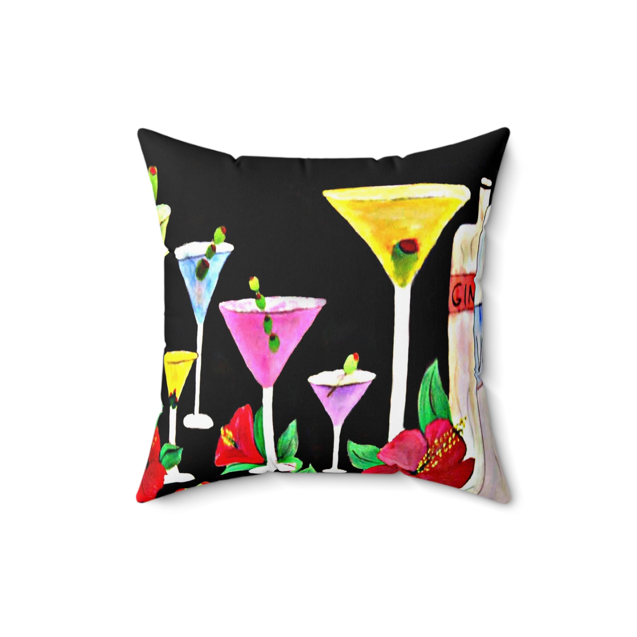 Cocktail Martini Pillow - Colorful Bar Art Decorative Throw Pillow