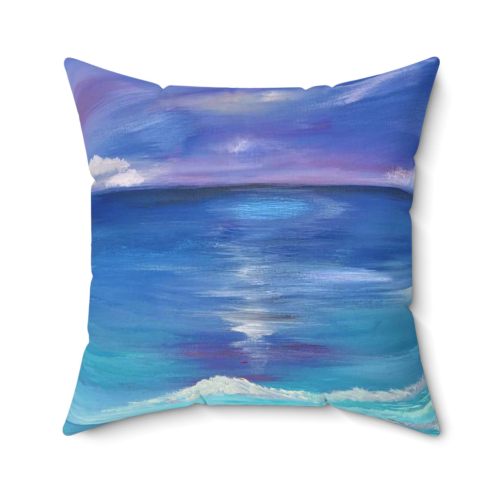 Ocean Sunset Decorative Pillow — Coastal Watercolor Throw Cushion