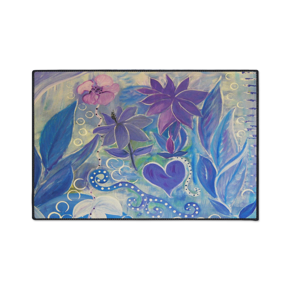 Floral Heart Heavy-Duty Floor Mat — Purple Blue Garden Door Mat