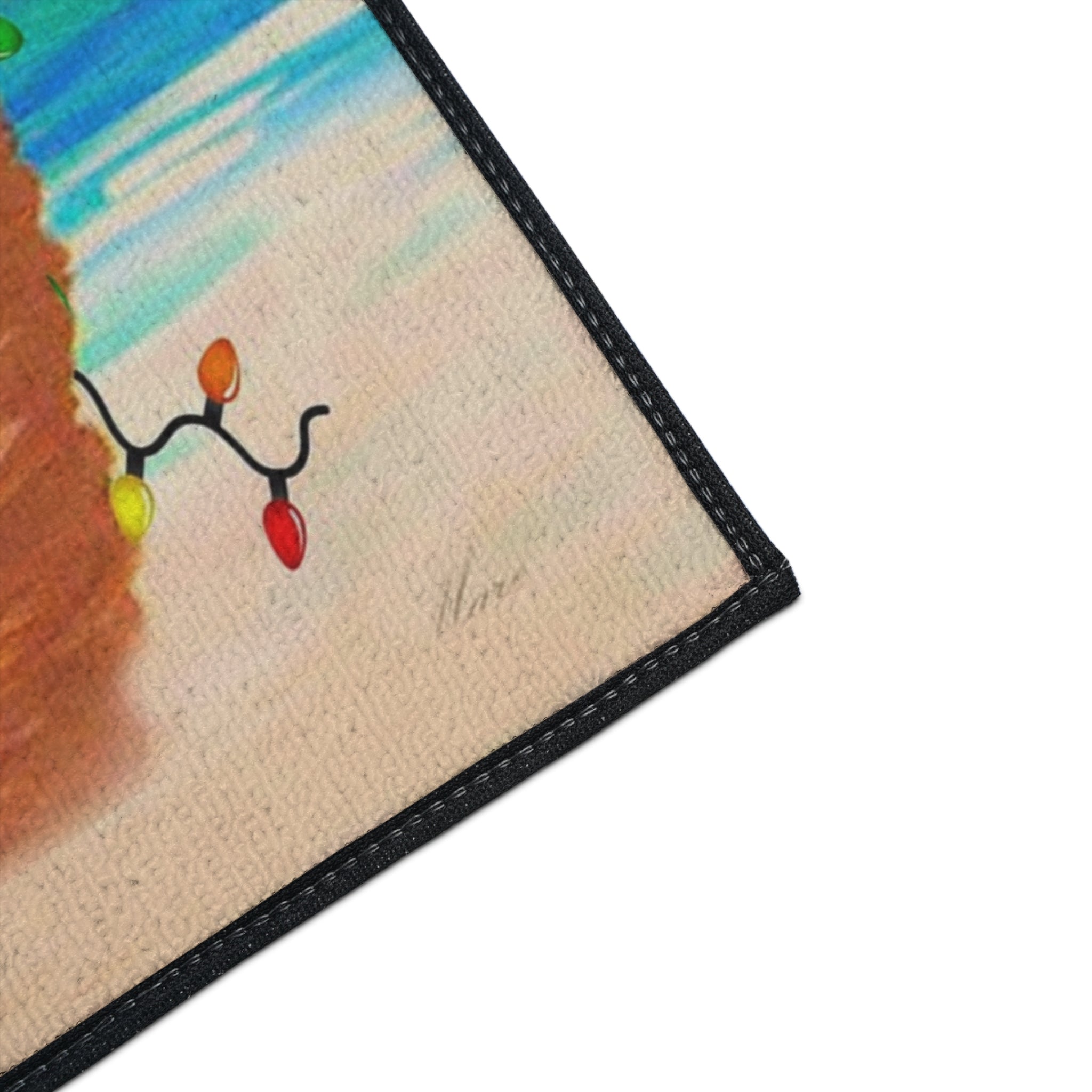 Christmas Beach Floor Mat — "Merry Christmas" Flamingo Palm Tree Doormat