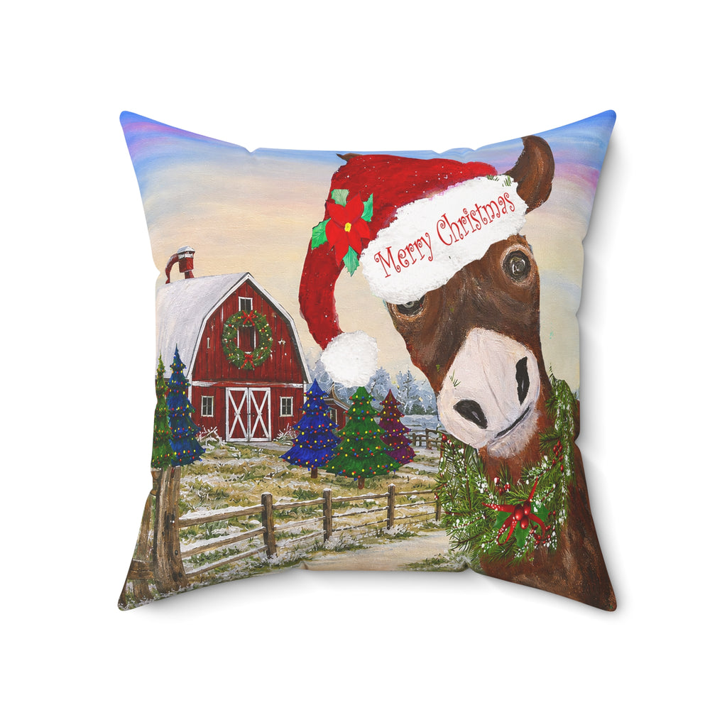 Christmas Donkey Throw Pillow - 'Merry Christmas' Festive Farmhouse Decor