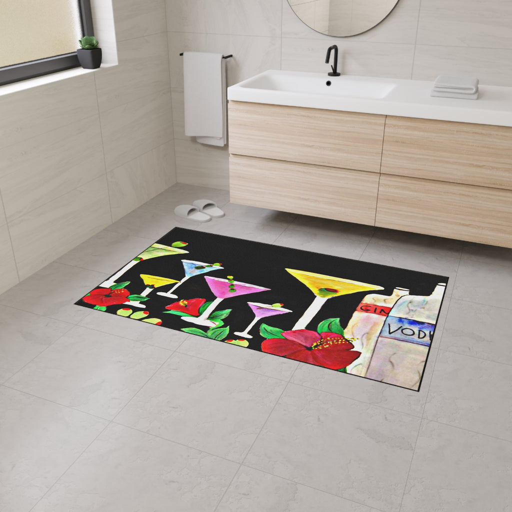 Cocktail Bar Floor Mat — Colorful Martini & Spirits Floral Mat