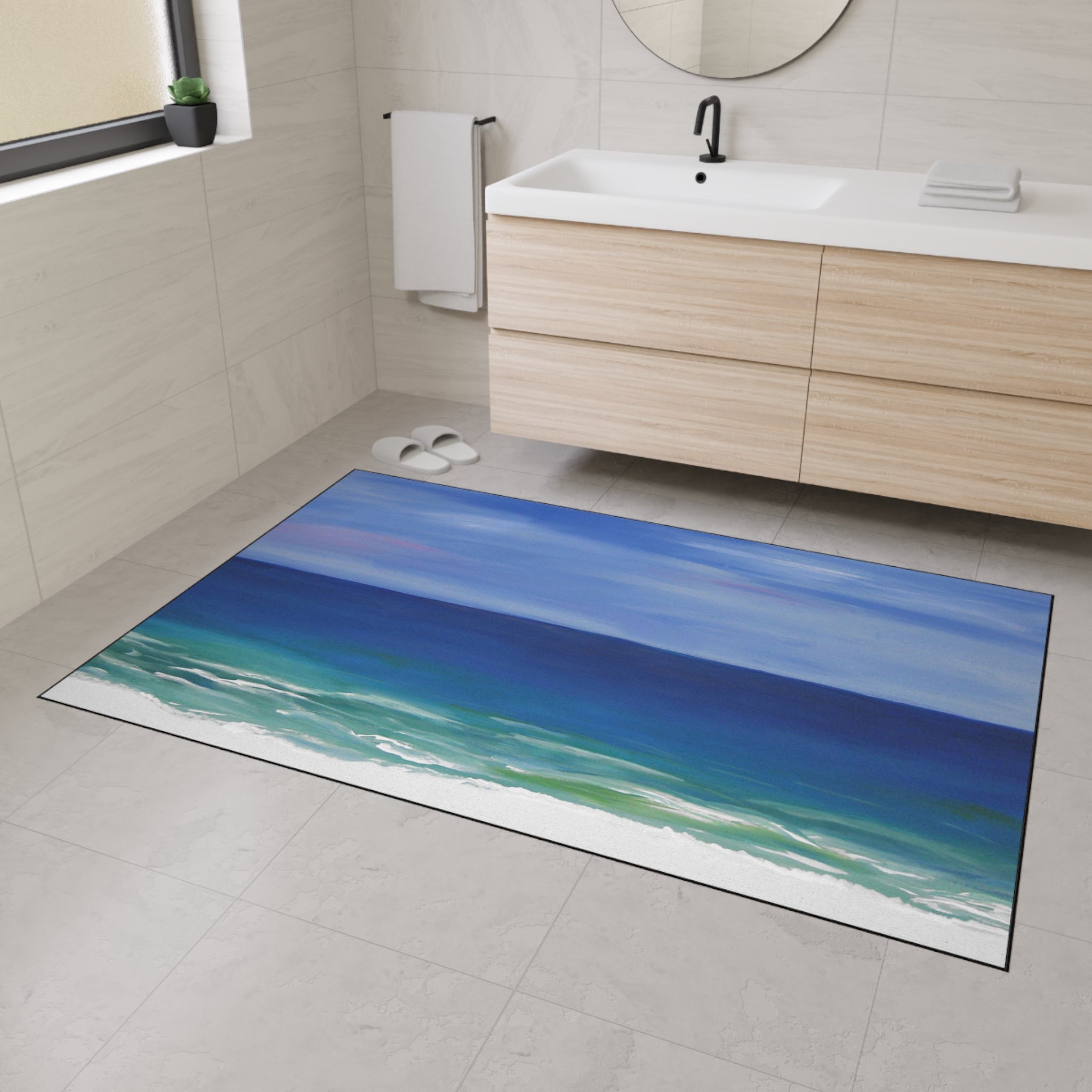 Coastal Beautiful Beach Heavy-Duty Floor Mat — Ocean Beach Seascape Entry Rug