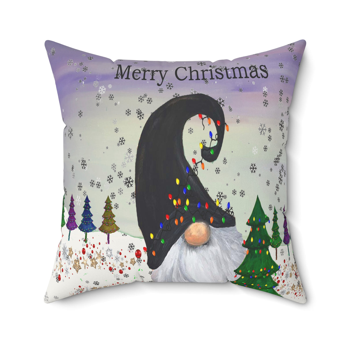 Merry Christmas Gnome Throw Pillow – Holiday Decorative Cushion with Festive Lights