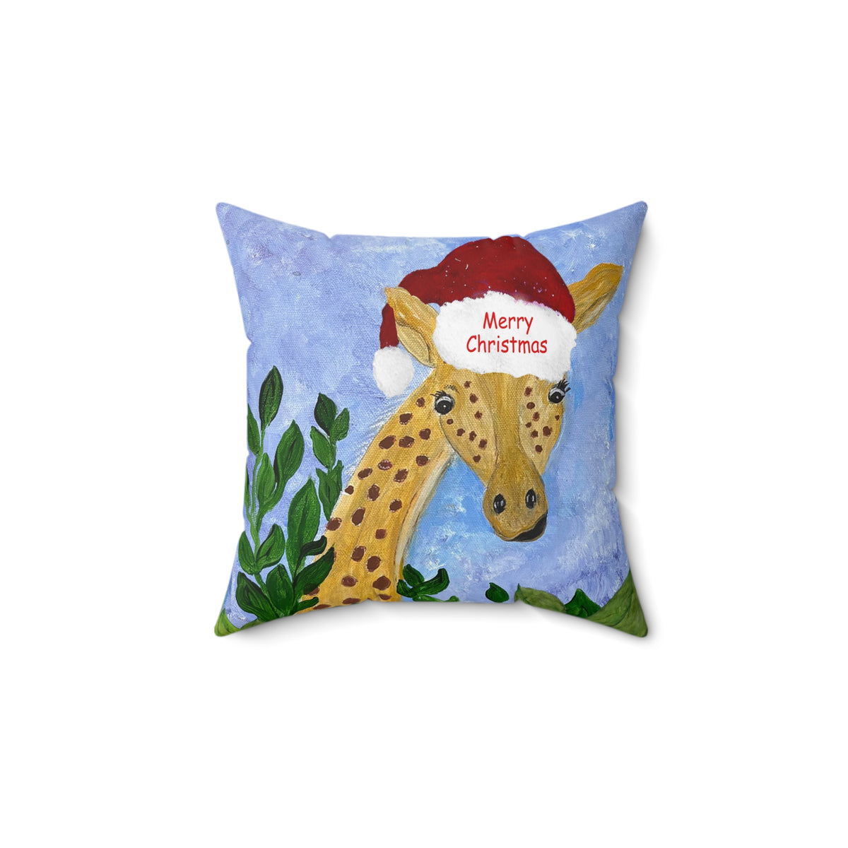 Christmas Giraffe Pillow - 'Merry Christmas' Holiday Decorative Throw Pillow