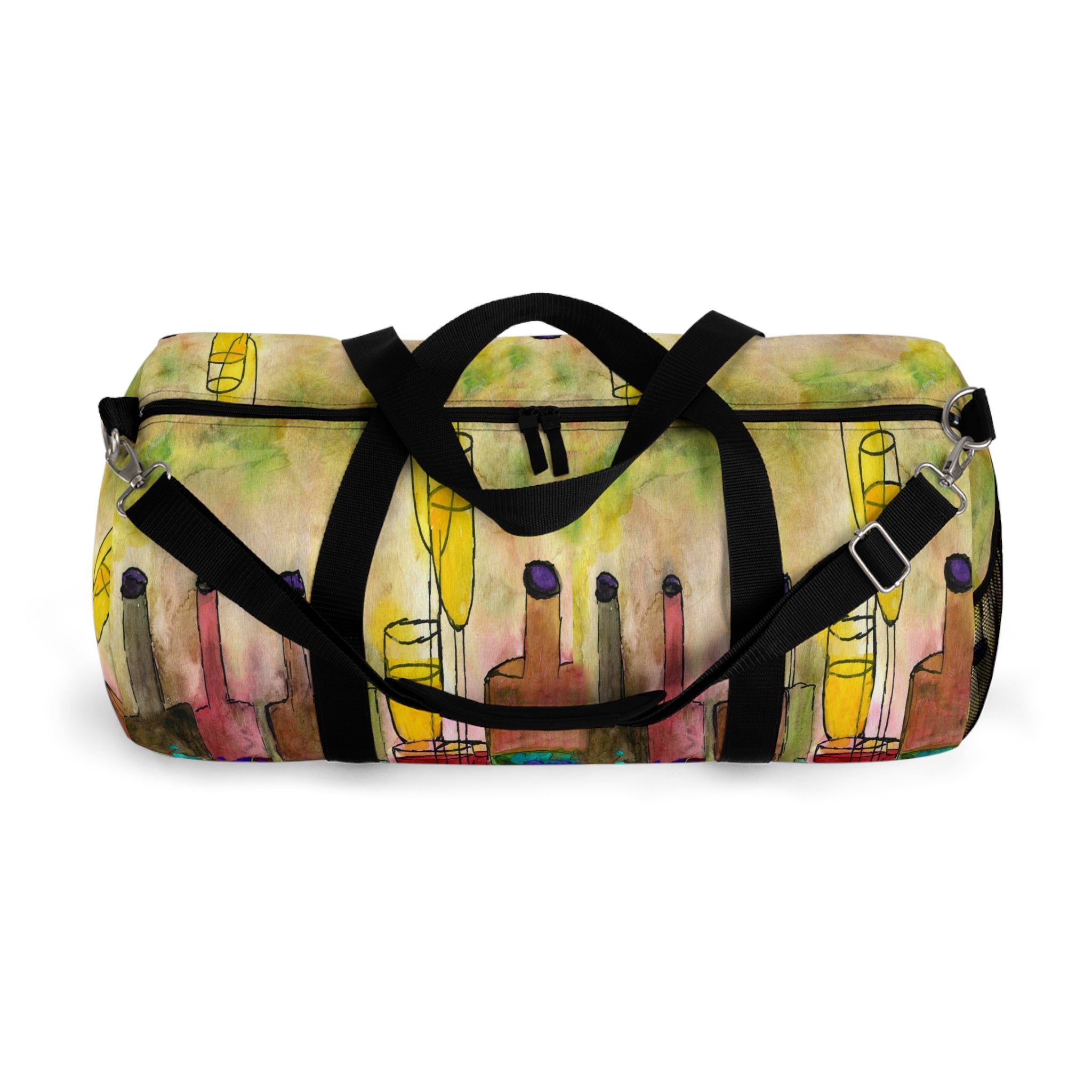 Wine Bottle Art Duffel Bag — Colorful Vineyard Travel Gym Bag