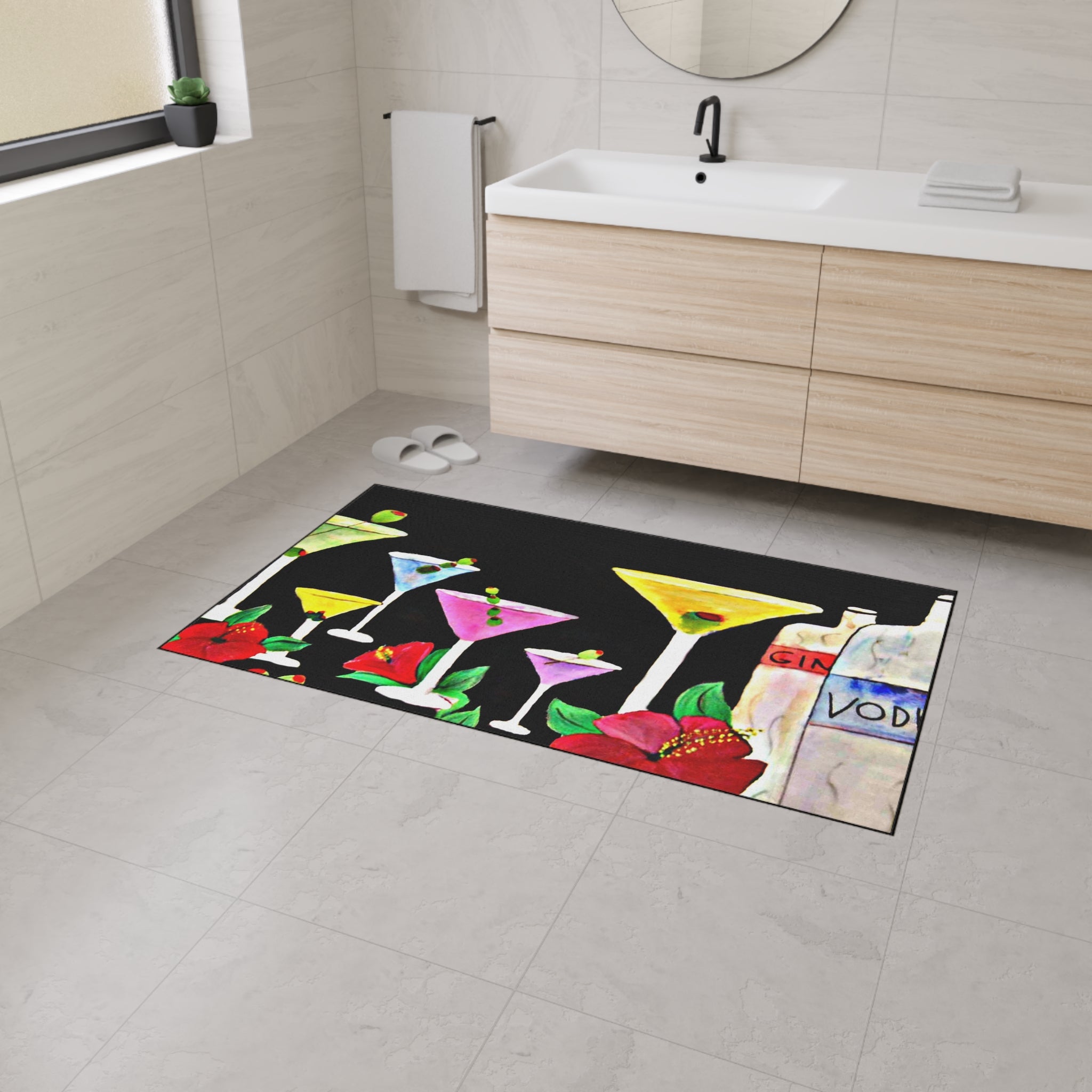 Cocktail Bar Floor Mat — Colorful Martini & Bottles Floor Mat rug