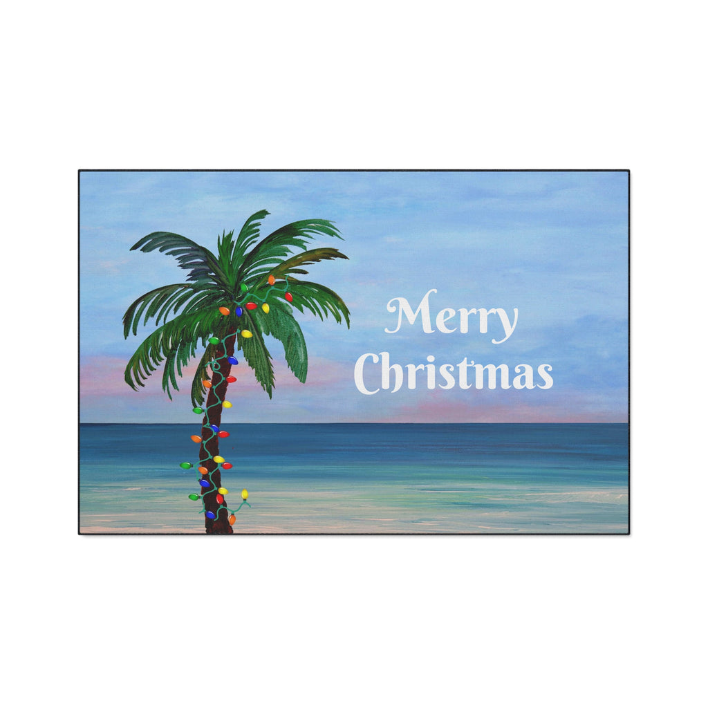 Merry Christmas Palm Tree Beach Floor Mat