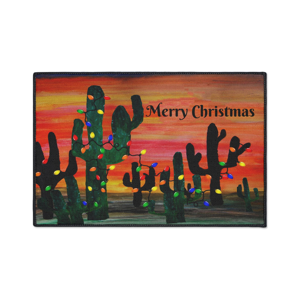 Christmas Cactus Doormat - "Merry Christmas" Desert Sunset Floor Mat