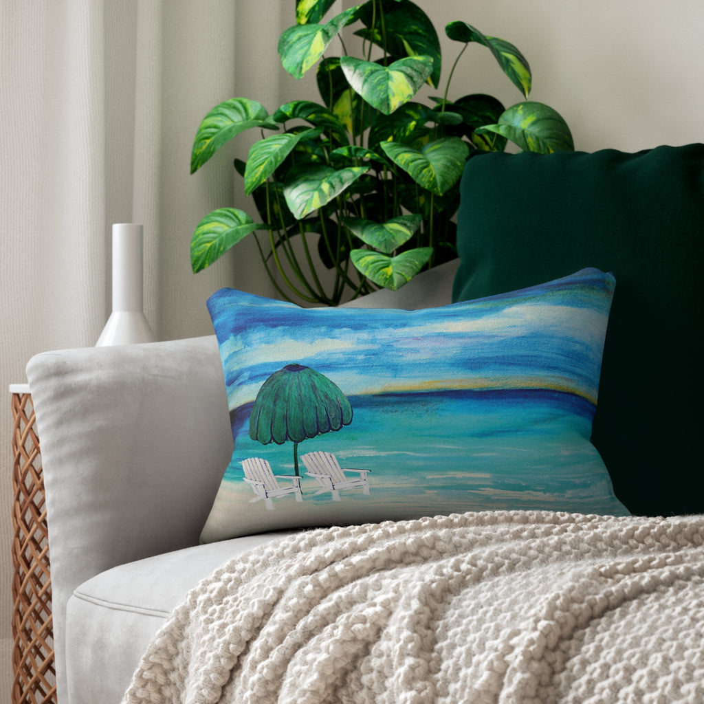Beachside Retreat Lumbar Pillow — Tropical Ocean Print