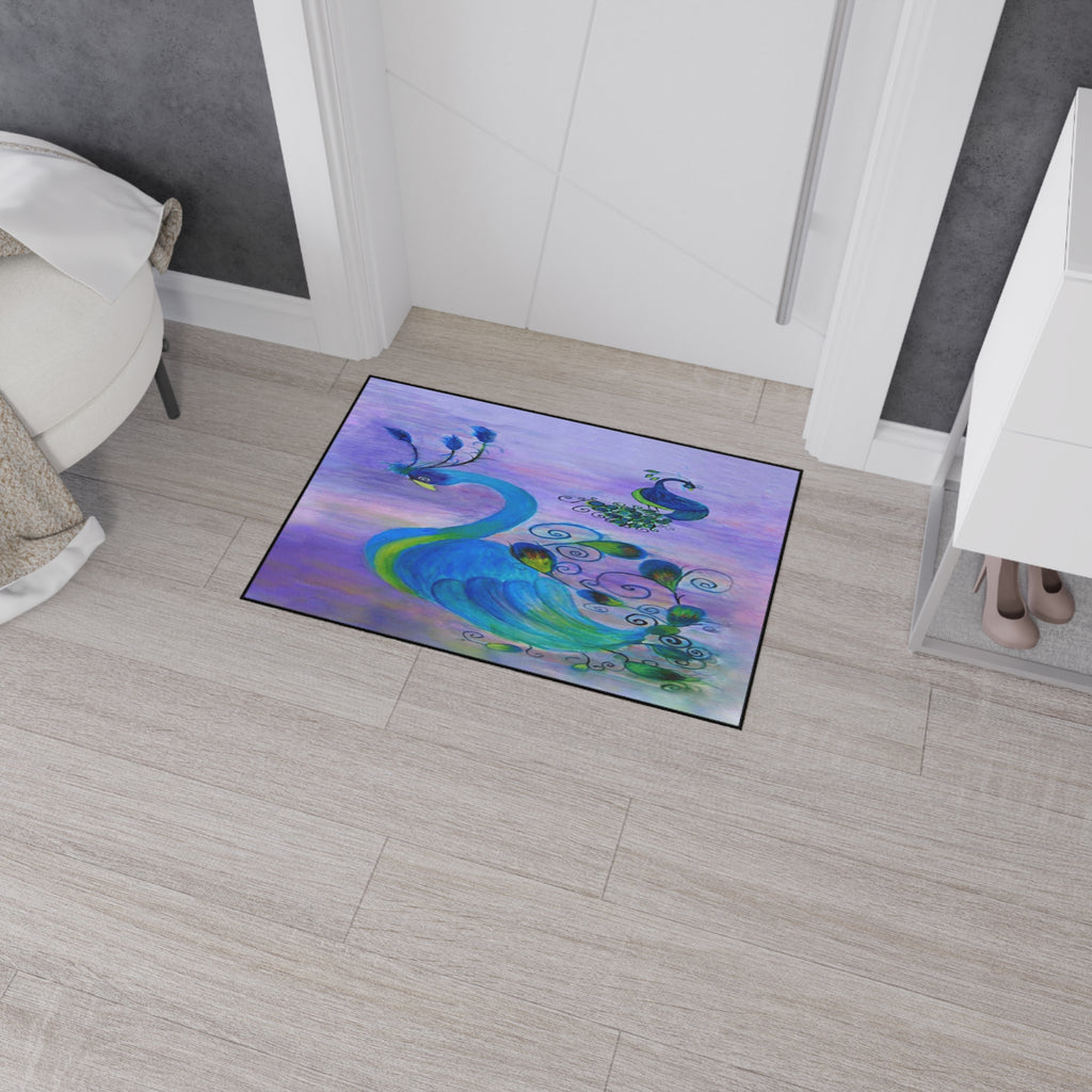 Peacock Art Heavy-Duty Floor Mat — Watercolor Blue & Purple Entry Rug