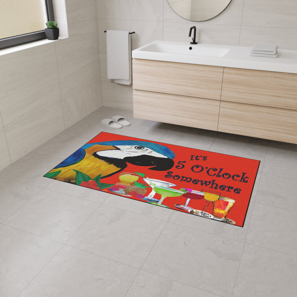 Doormat - "It's 5 O'Clock Somewhere" Parrot Cocktail Heavy Duty Floor Mat