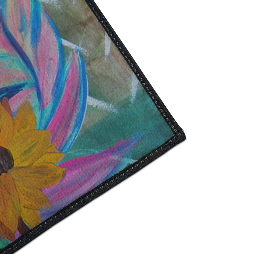 Floral Garden Heavy Duty Floor Mat — Colorful Sunflowers & Poppies Doormat