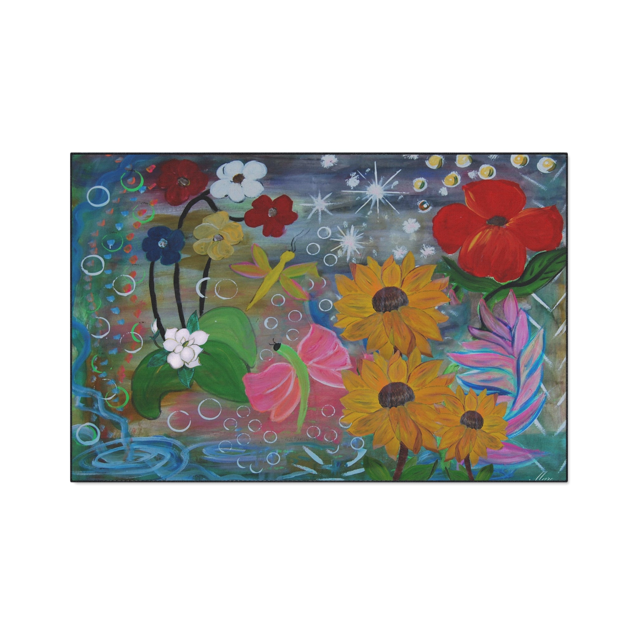Floral Garden Heavy Duty Floor Mat — Colorful Sunflowers & Poppies Doormat
