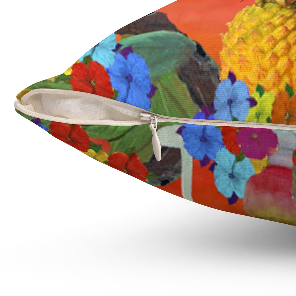 Tropical Parrot Cocktail Pillow — "At '4' We Pour" Decorative Throw Pillow