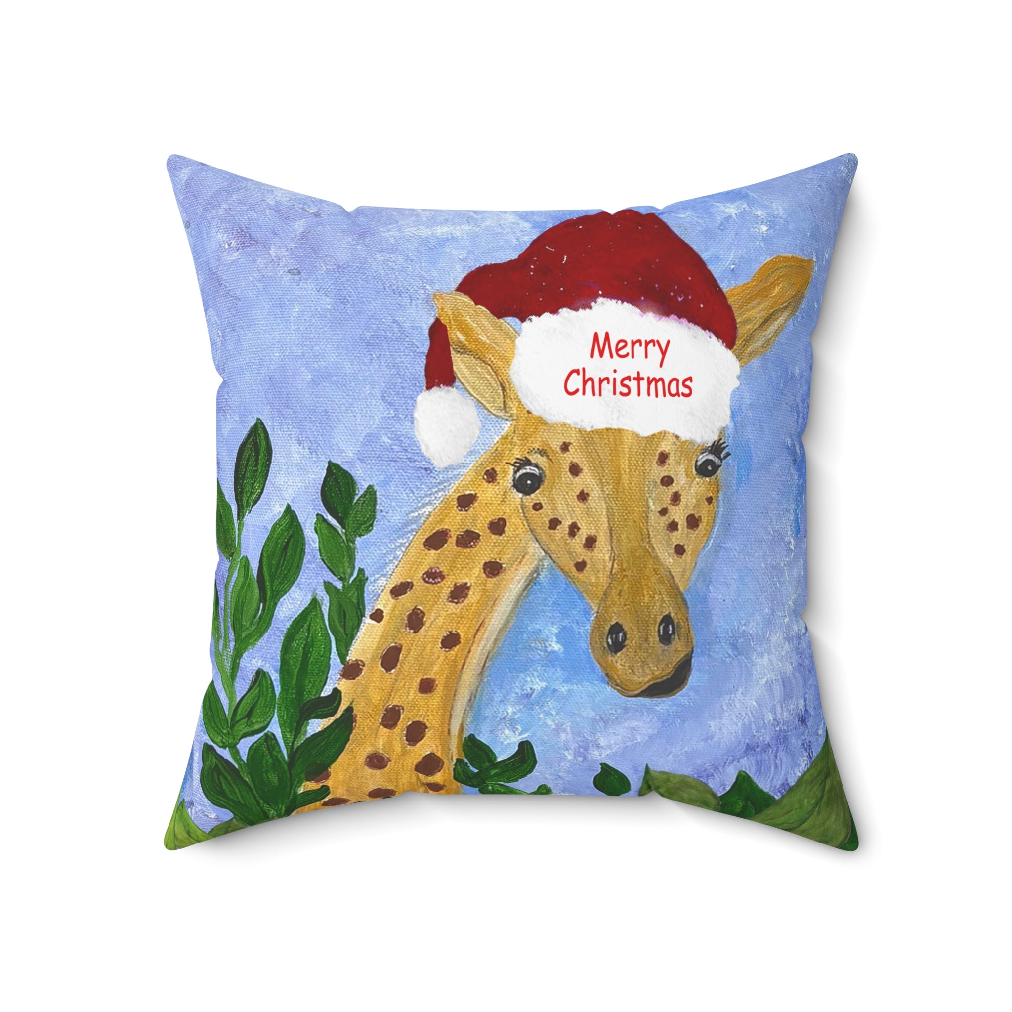 Christmas Giraffe Pillow - 'Merry Christmas' Holiday Decorative Throw Pillow