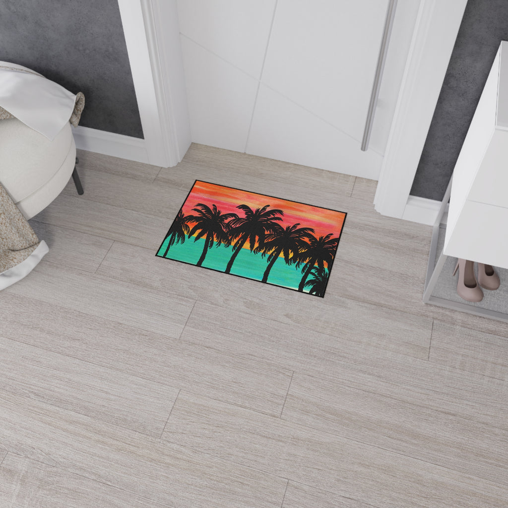Tropical Sunset Floor Mat — Heavy-Duty Palm Tree Doormat