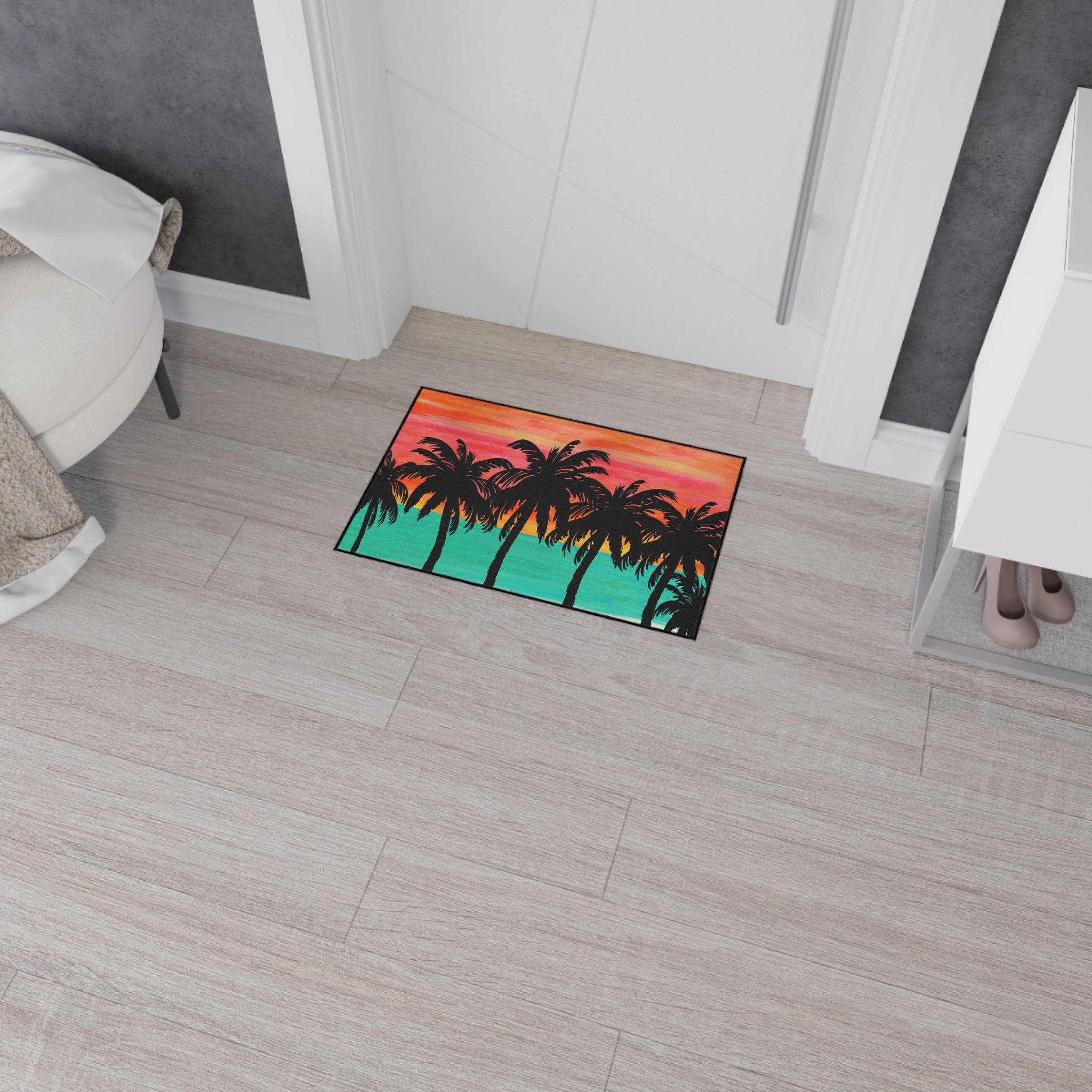 Tropical Sunset Floor Mat — Heavy-Duty Palm Tree Doormat