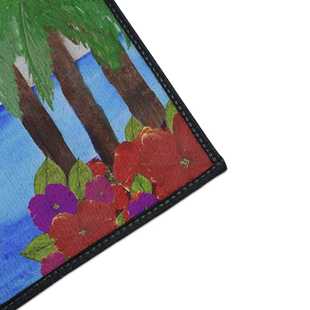 Tropical Beach Floor Mat – Palm Trees & Ocean Welcome Rug