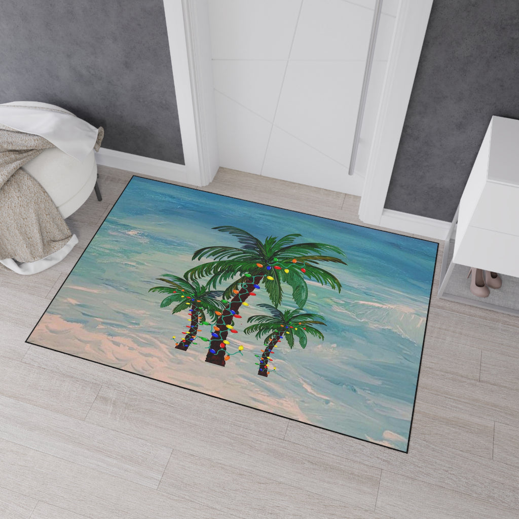 Tropical Palm Floor Mat — Palm Trees with String Lights Beach Doormat
